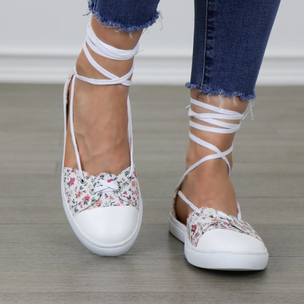 Lace Up Flower Print Spring Sneaker Sandal - Picture 5 of 9
